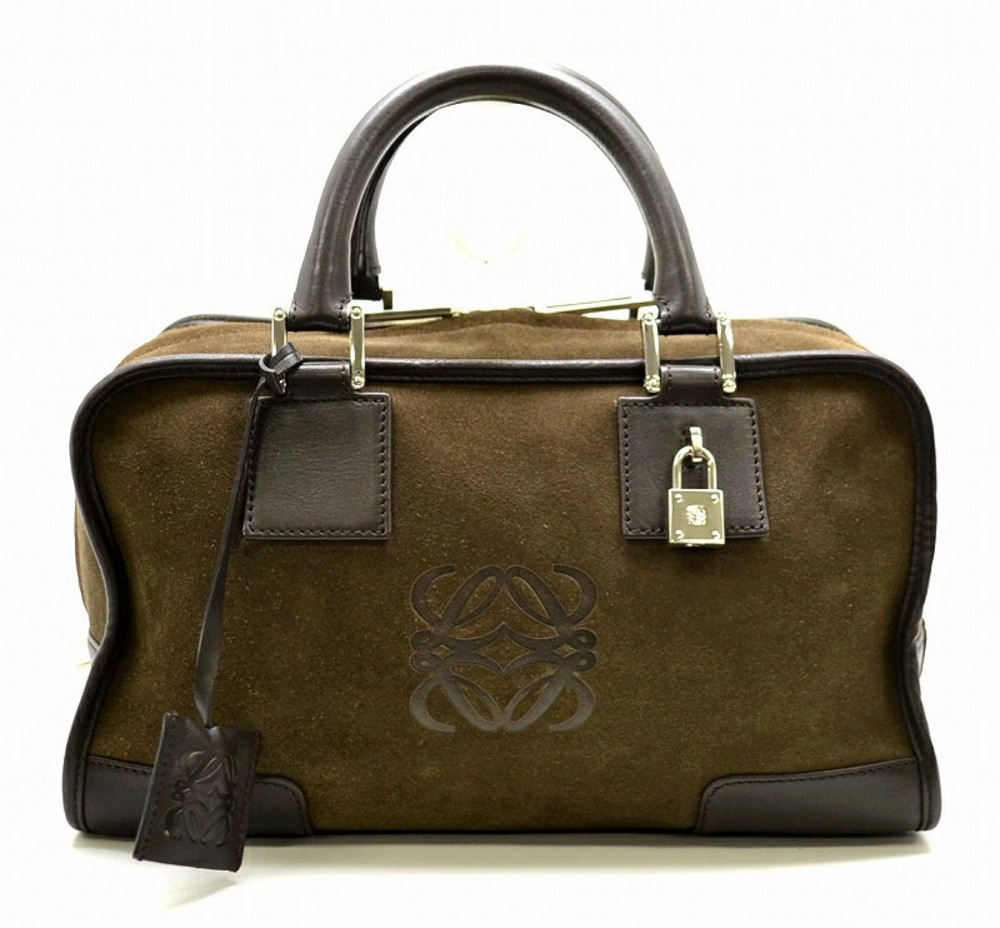 Loewe Amazona Boston Handbag Leather Suede Brown Dark
